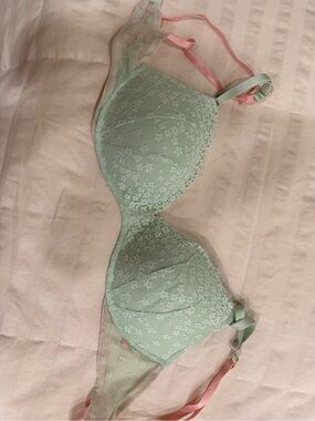 Victoria's Secret Mint Lace Bra with Pink Straps